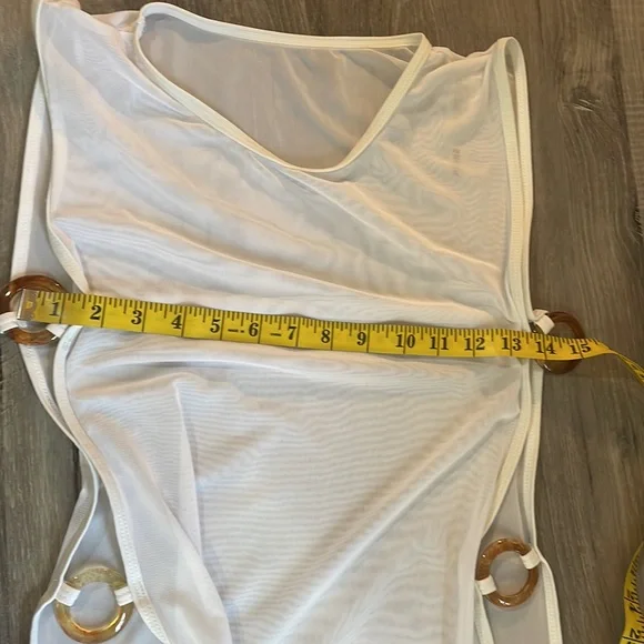 Sheer white sleeveless swim cover, tunic, top, peek a boo slits on side, Large - Picture 7 of 10